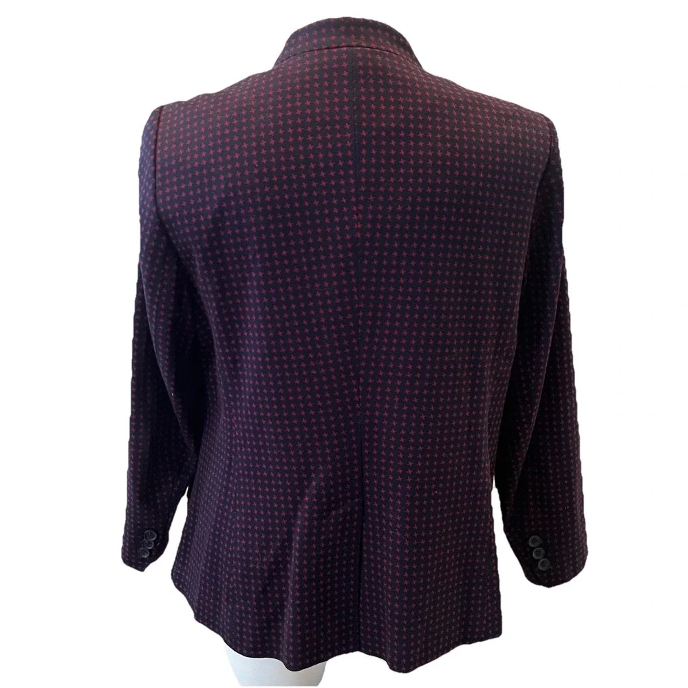 Talbots Aberdeen Knit 1 Button Blazer Jacket 14W‎ Navy Blue Red Mandarin Collar